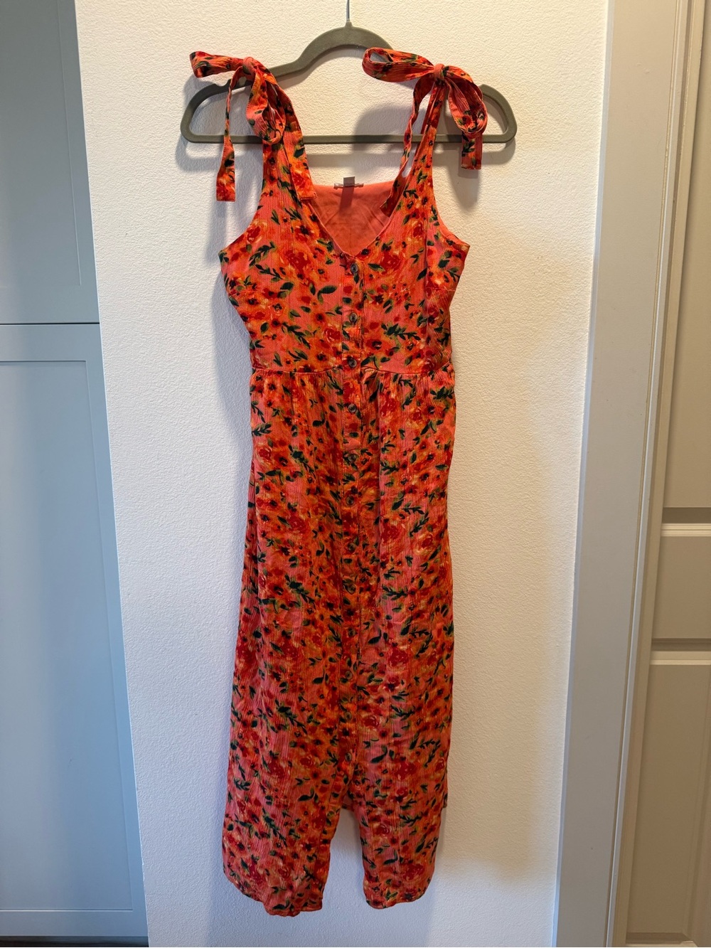 DLP Coral Floral Tie Strap Midi Dress | XS